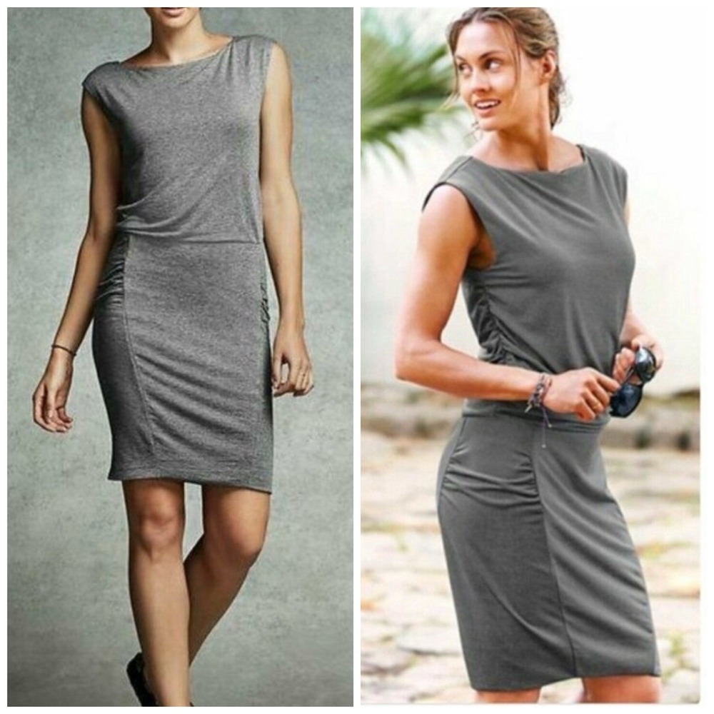 ATHLETA Dress XS Blouson Micro Stripe‎ Westwood Ruched Stretch Tank Athleisure